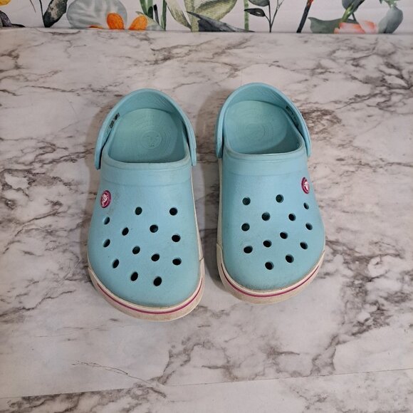 Crocs Kids‎ Crocband ll Clogs Blue Candy/ Pink Size Junior 3 - Picture 1 of 11